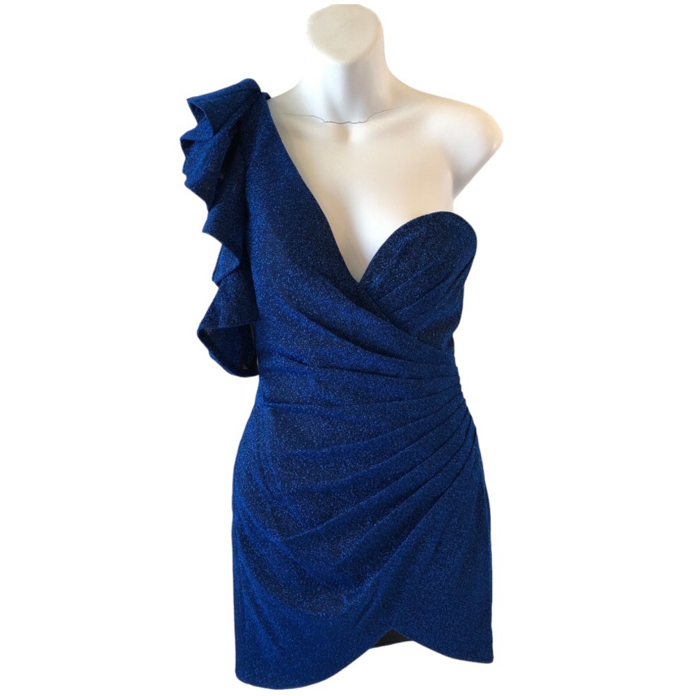 NWT! Lucci Lu midnight blue off the shoulder dress size 4  #4122